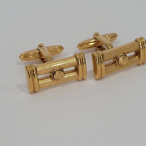 Dunhill D Cufflinks Gold Tone Logo Rectangle Designer Logo Vintage Striped - Picture 8 of 9